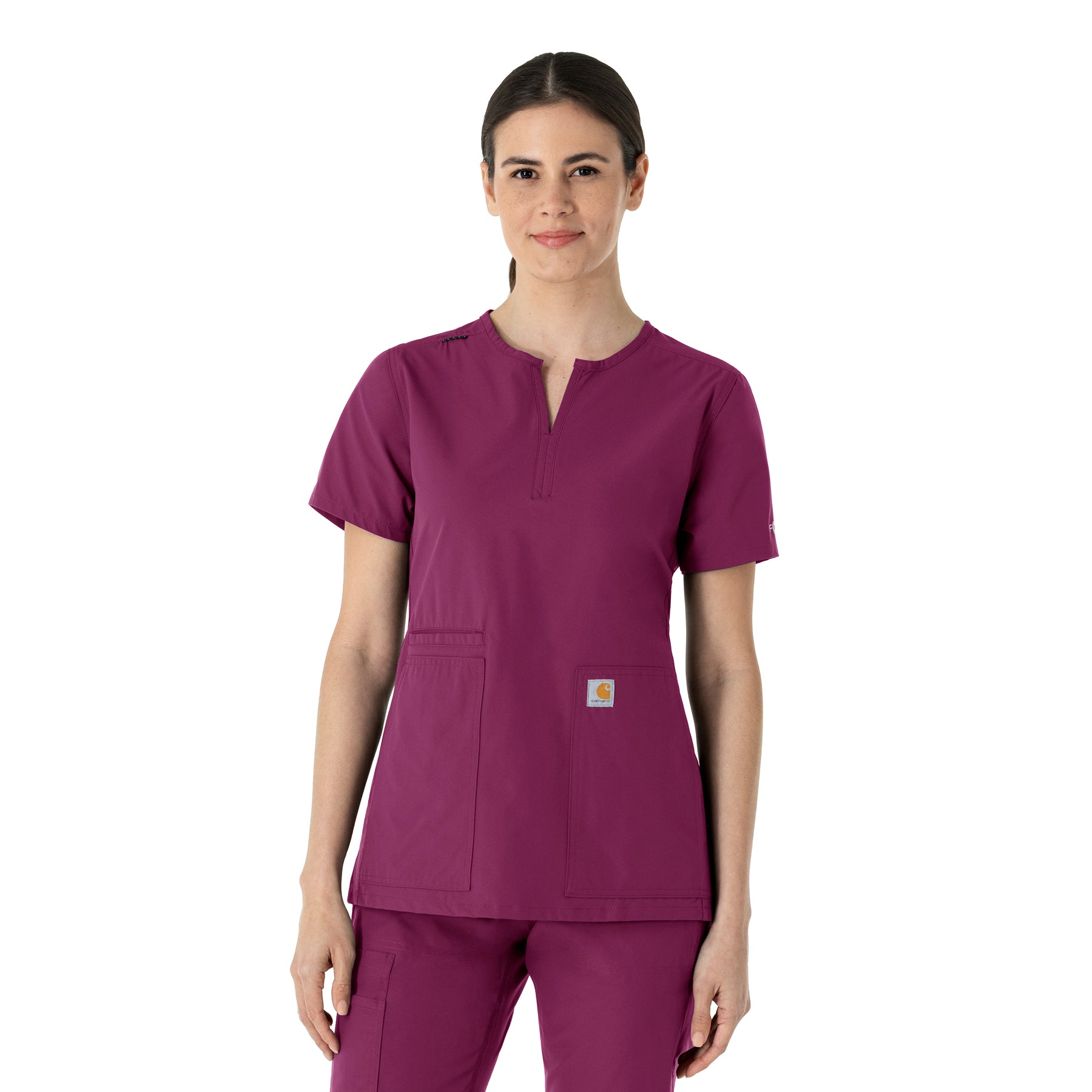 Force Essentials Women's Notch Neck Tunic Scrub Top Wine