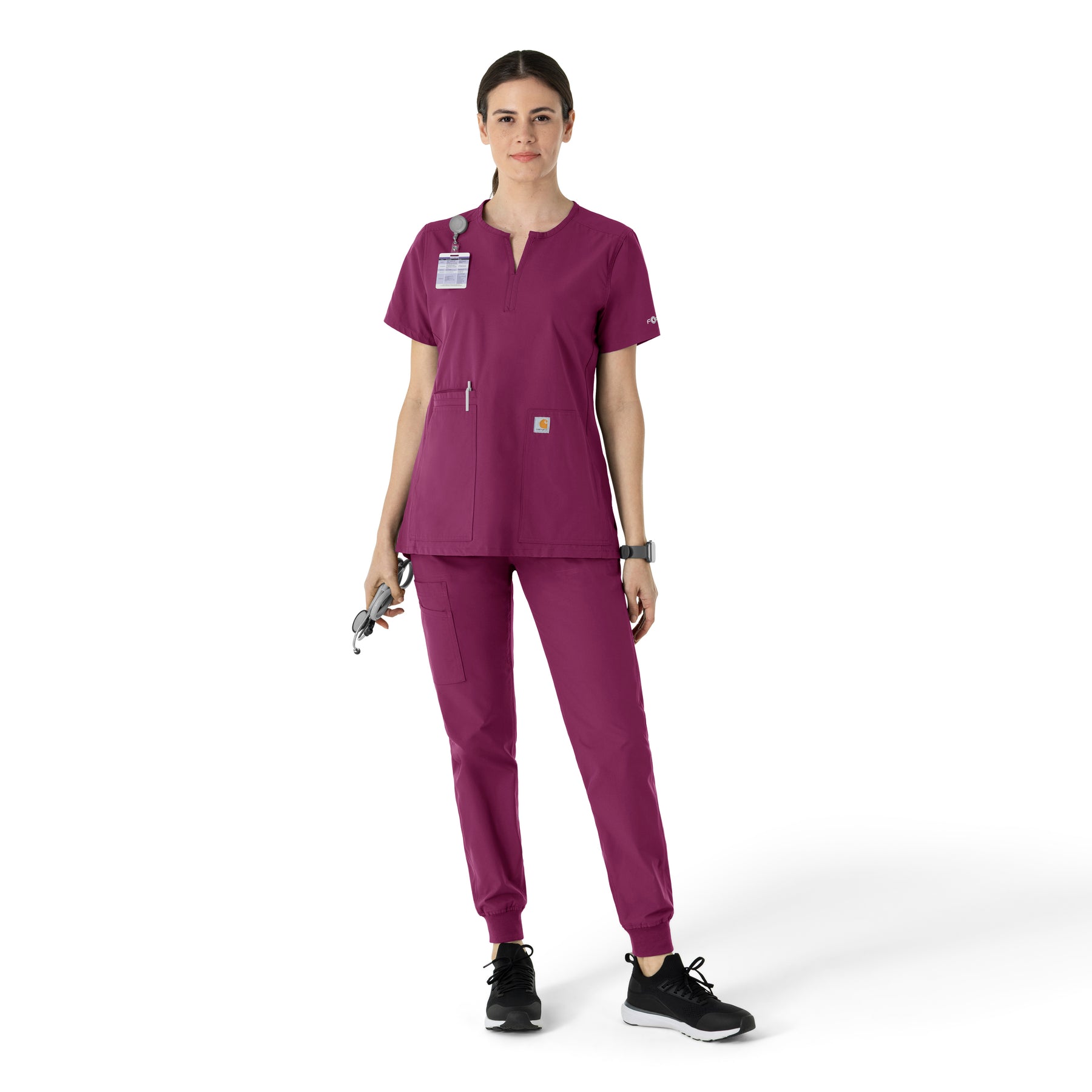 Force Essentials Women's Notch Neck Tunic Scrub Top Wine full scrub set