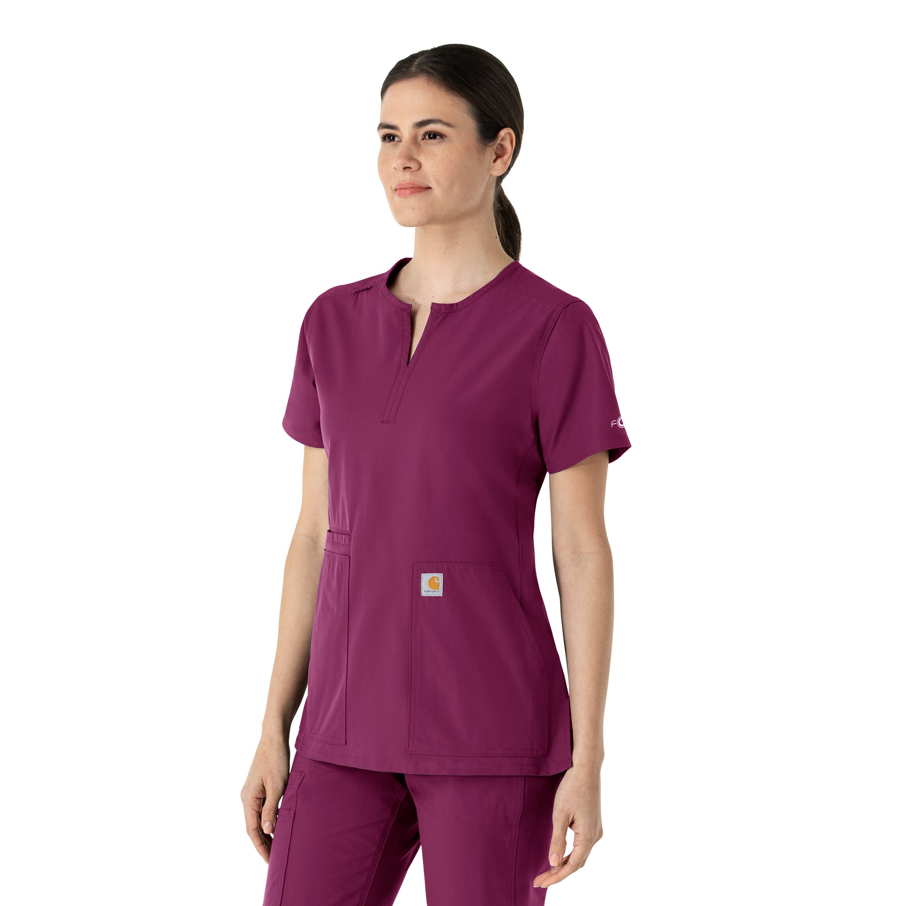 Force Essentials Women's Notch Neck Tunic Scrub Top Wine side view