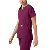 Force Essentials Women's Notch Neck Tunic Scrub Top Wine side view