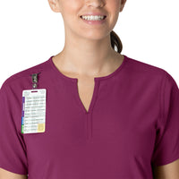 Force Essentials Women's Notch Neck Tunic Scrub Top Wine front detail