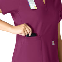 Force Essentials Women's Notch Neck Tunic Scrub Top Wine side detail 1