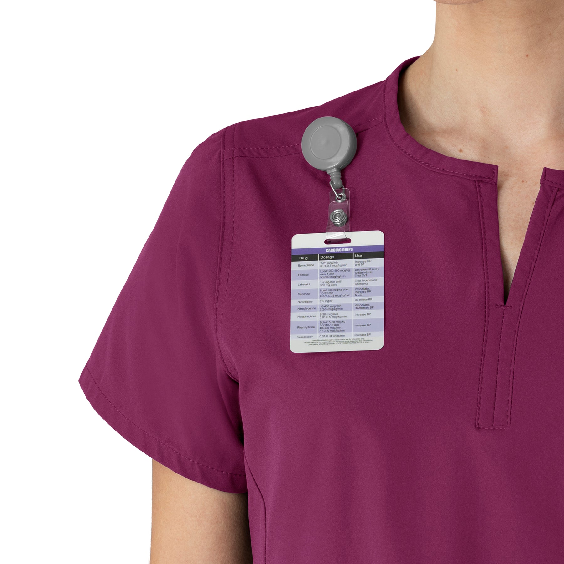 Force Essentials Women's Notch Neck Tunic Scrub Top Wine side detail 2