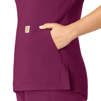 Force Essentials Women's Notch Neck Tunic Scrub Top Wine side detail 2