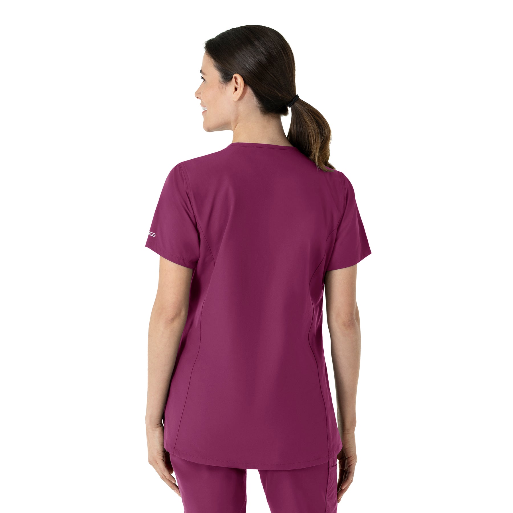 Force Essentials Women's Notch Neck Tunic Scrub Top Wine back view