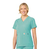 Rugged Flex Peak Women's 4-Pocket V-Neck Scrub Top Aqua Sea