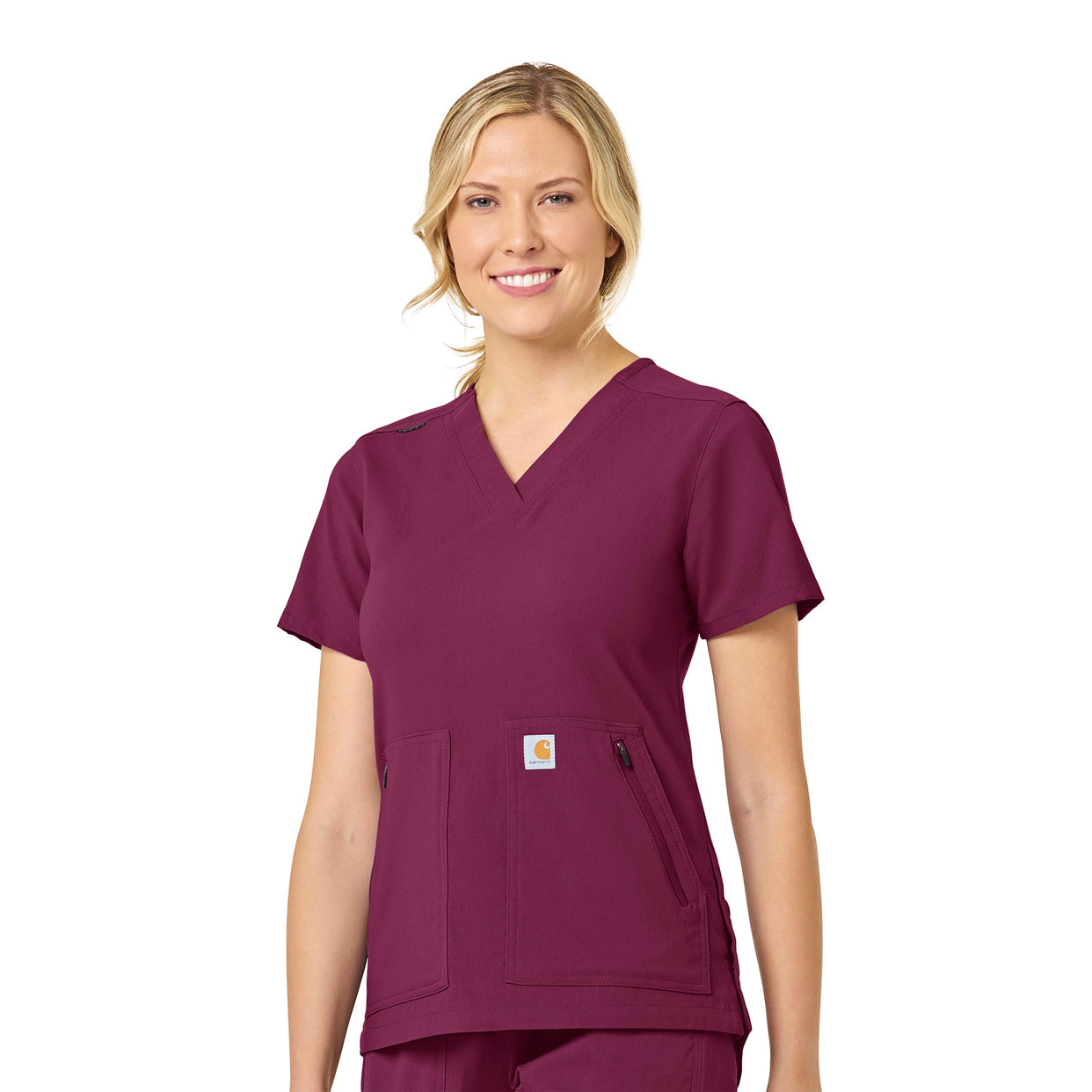 Rugged Flex Peak Women's 4-Pocket V-Neck Scrub Top Wine