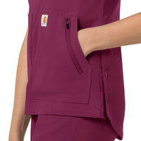 Rugged Flex Peak Women's 4-Pocket V-Neck Scrub Top Wine side detail 2