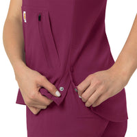 Rugged Flex Peak Women's 4-Pocket V-Neck Scrub Top Wine hemline detail