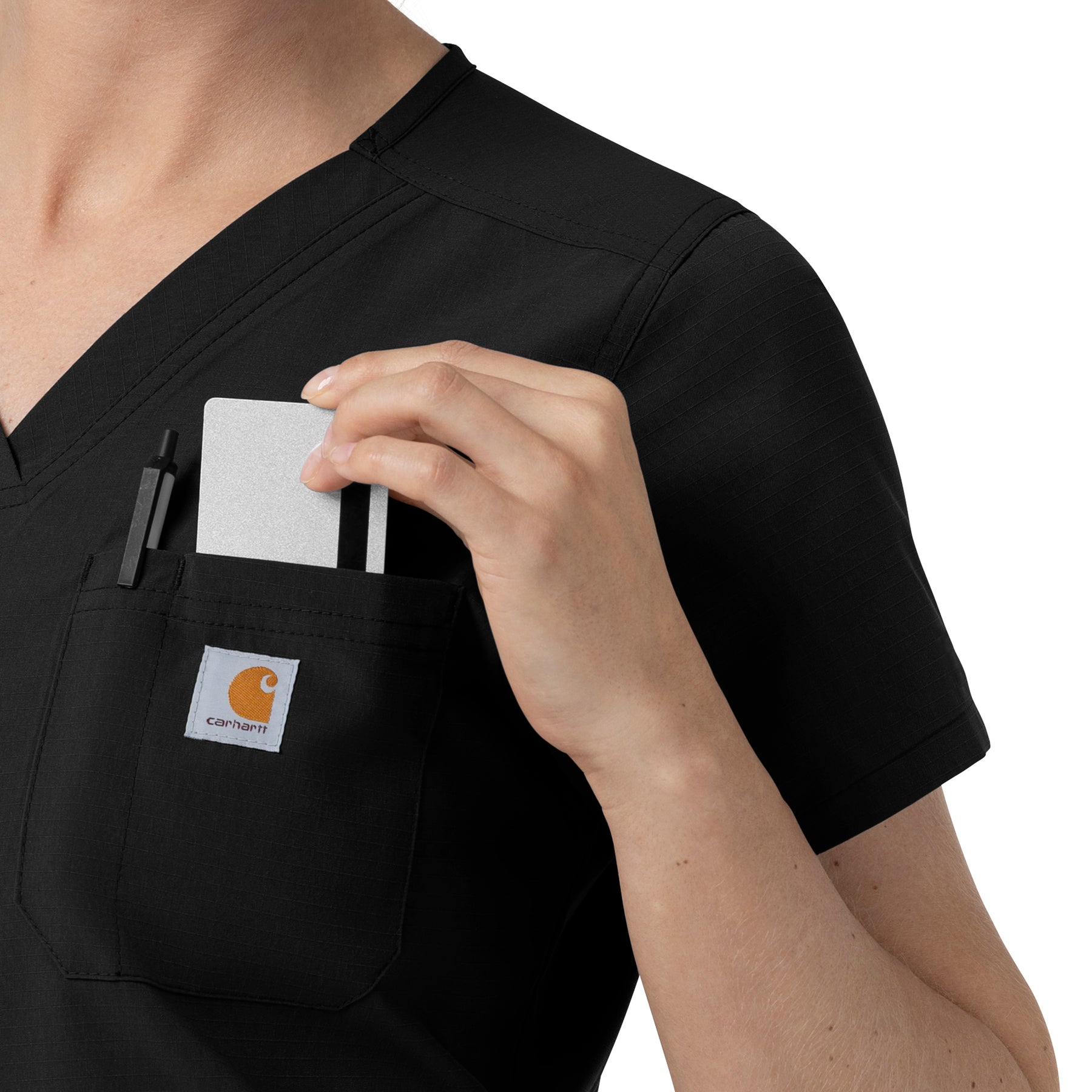 Rugged Flex FLD Women's V-Neck Scrub Top Black side detail 2