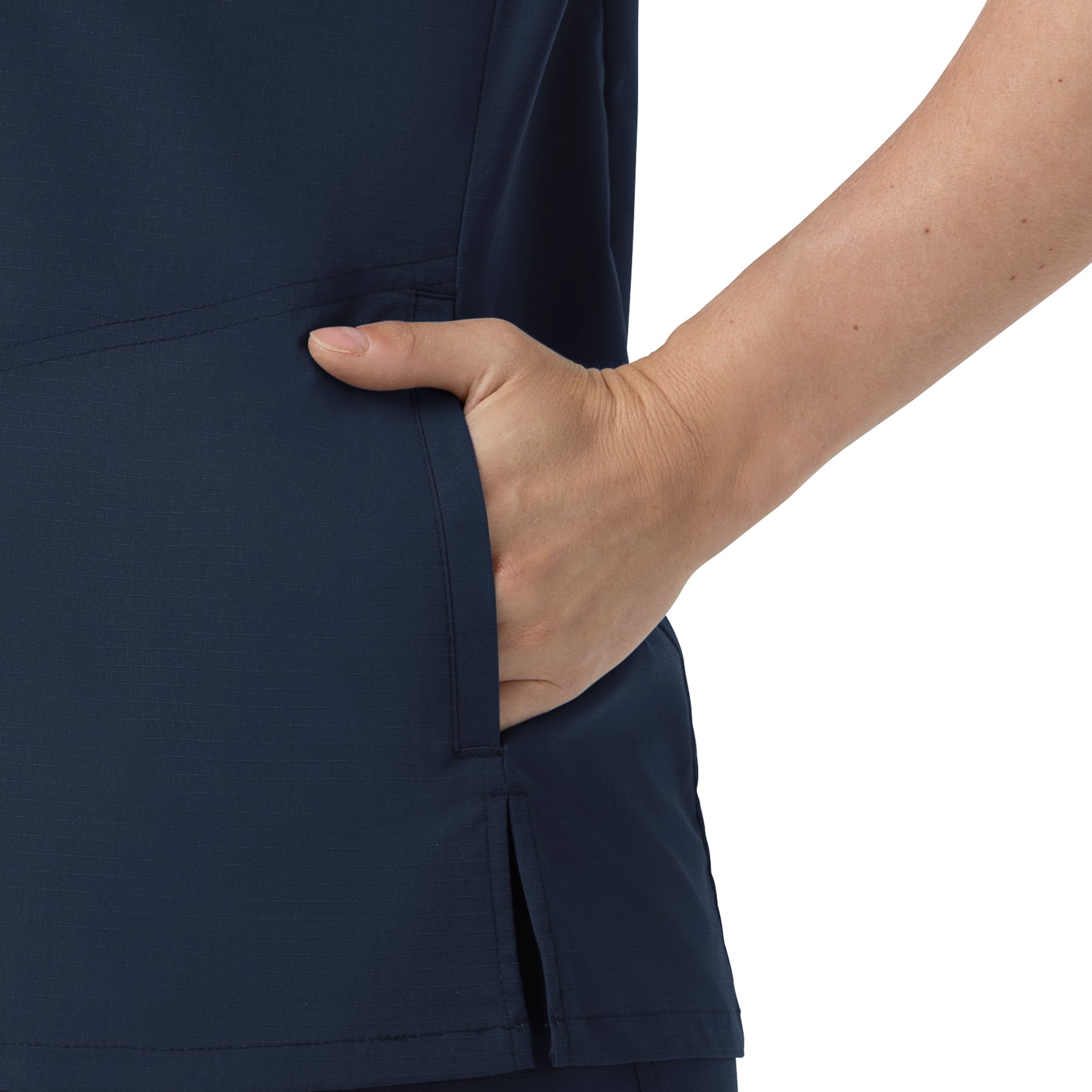 Rugged Flex FLD Women's V-Neck Scrub Top Navy side detail 1