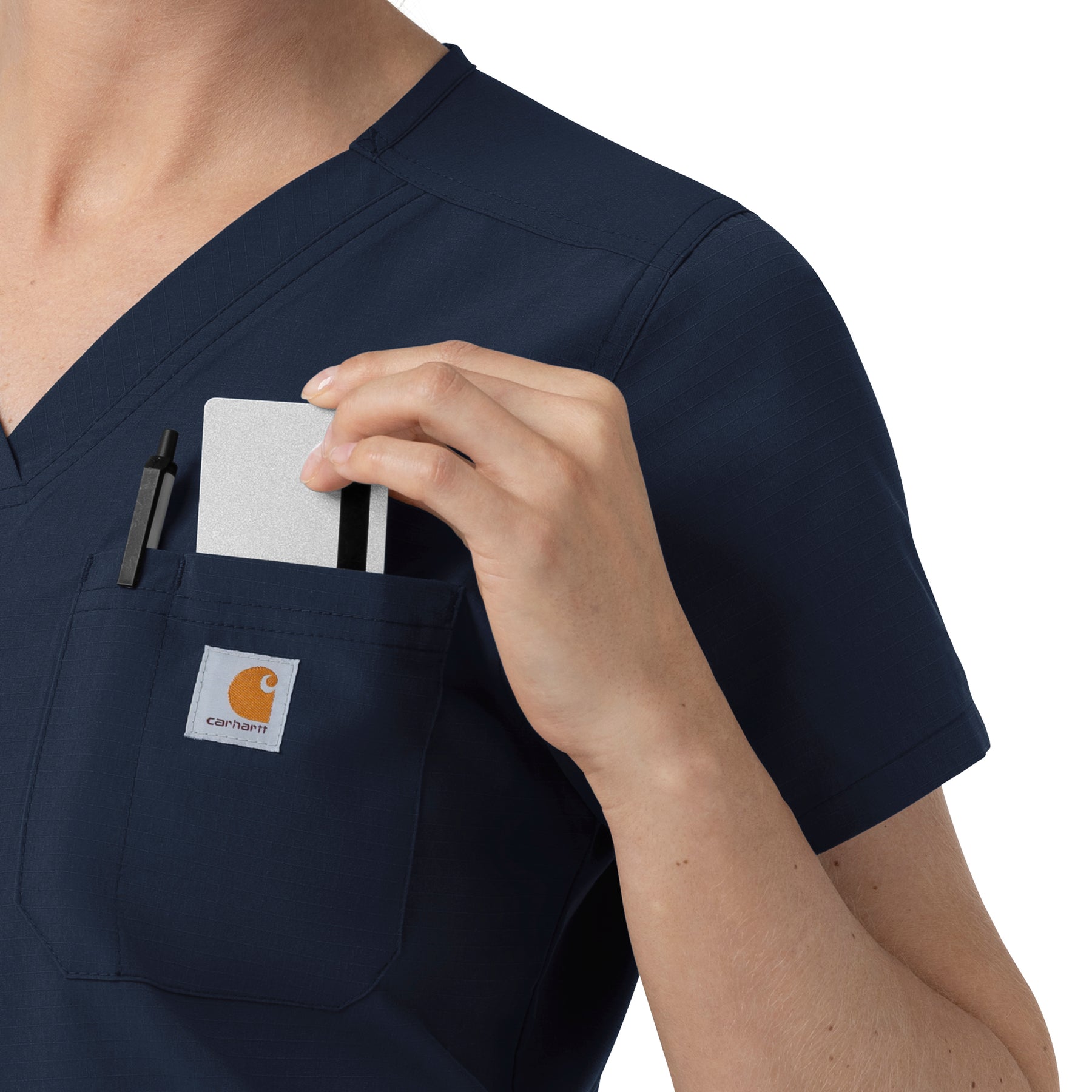 Rugged Flex FLD Women's V-Neck Scrub Top Navy side detail 2