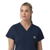 Rugged Flex FLD Women's V-Neck Scrub Top Navy back detail