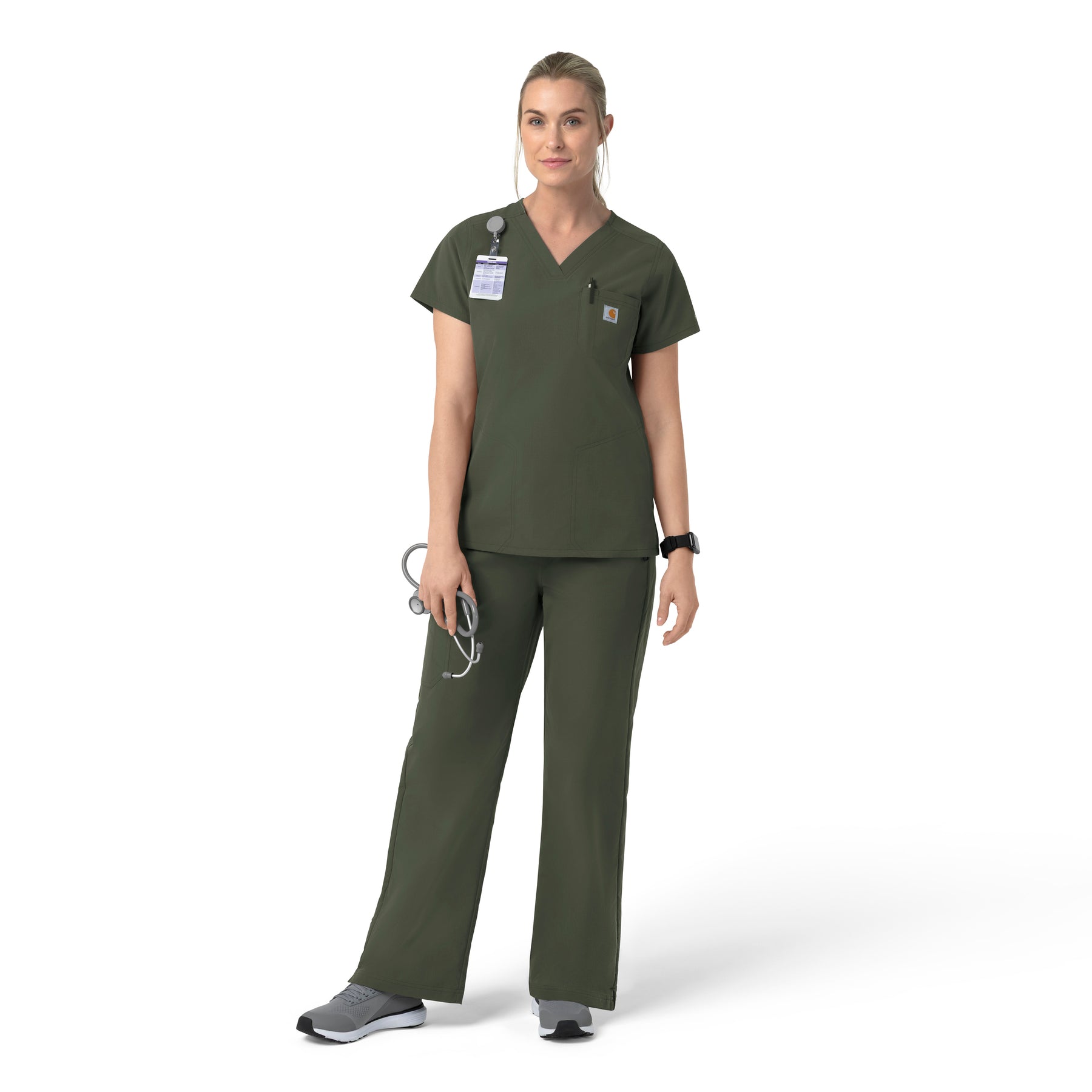Rugged Flex FLD Women's V-Neck Scrub Top Olive full scrub set