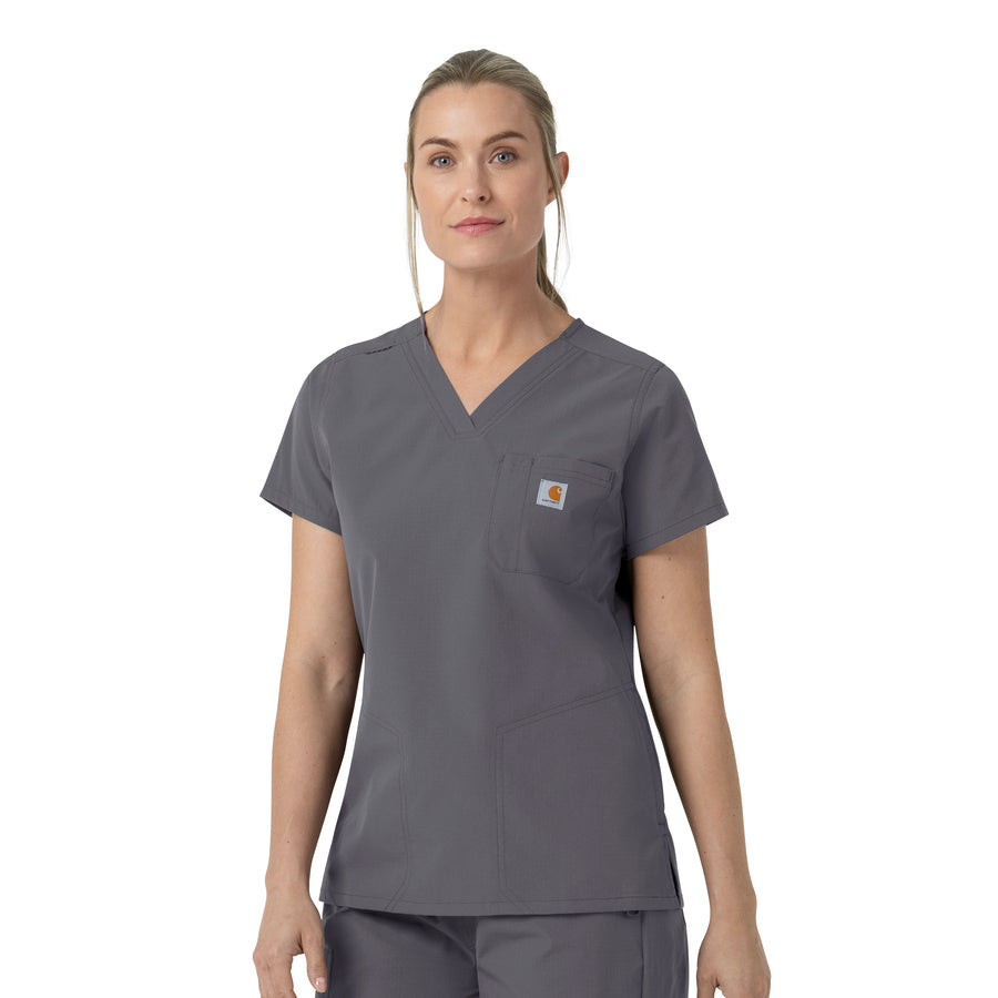 Rugged Flex FLD Women's V-Neck Scrub Top Pewter side view