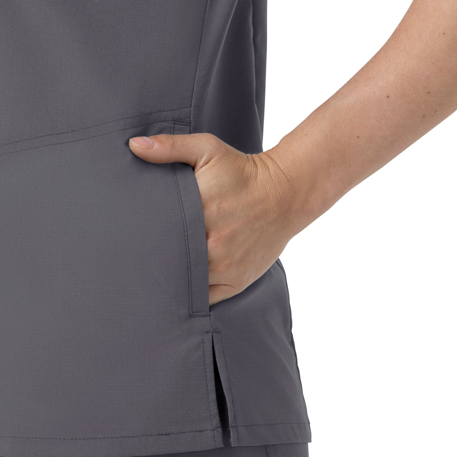 Rugged Flex FLD Women's V-Neck Scrub Top Pewter side detail 1