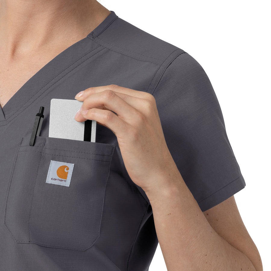 Rugged Flex FLD Women's V-Neck Scrub Top Pewter side detail 2