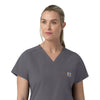 Rugged Flex FLD Women's V-Neck Scrub Top Pewter back detail