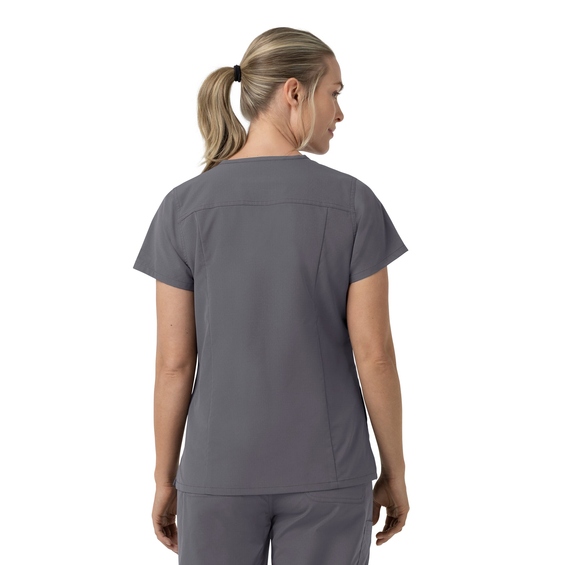 Rugged Flex FLD Women's V-Neck Scrub Top Pewter back view