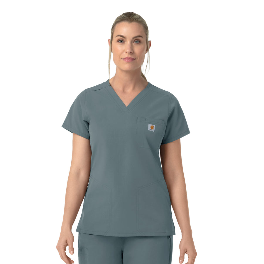 Rugged Flex FLD Women's V-Neck Scrub Top Rolling Thunder
