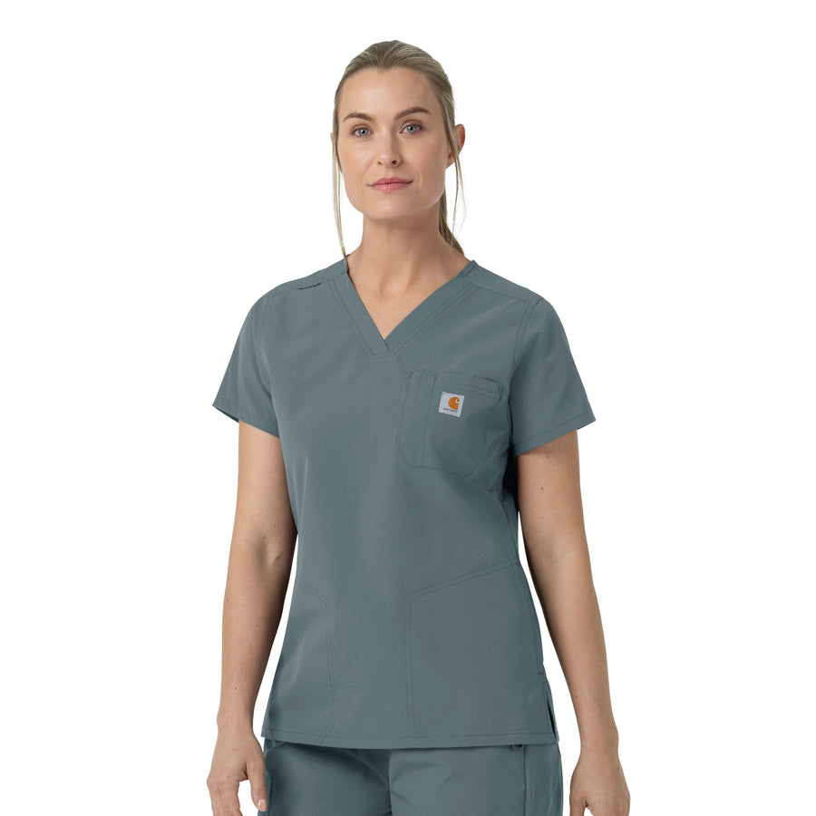Rugged Flex FLD Women's V-Neck Scrub Top Rolling Thunder side view