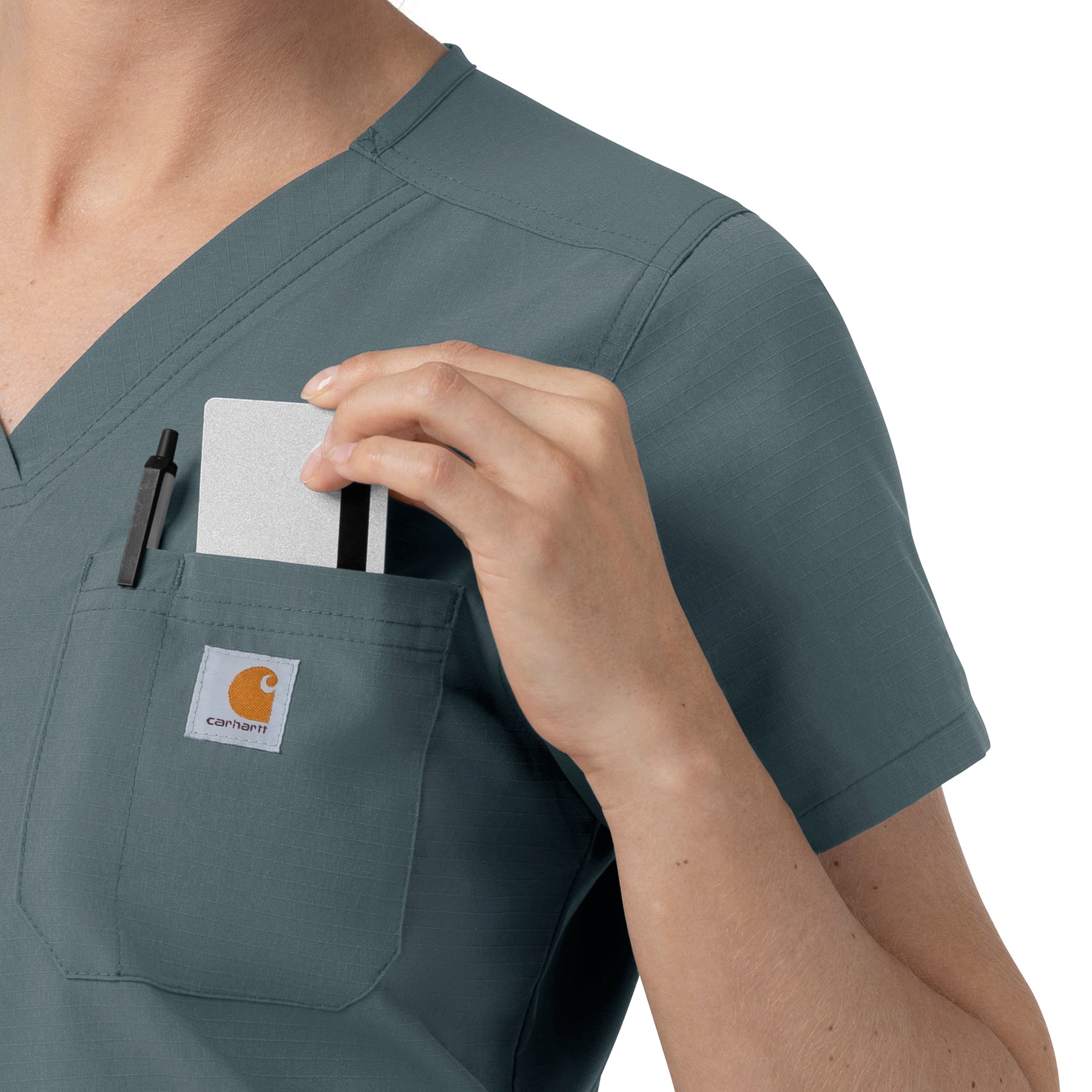 Rugged Flex FLD Women's V-Neck Scrub Top Rolling Thunder side detail 2