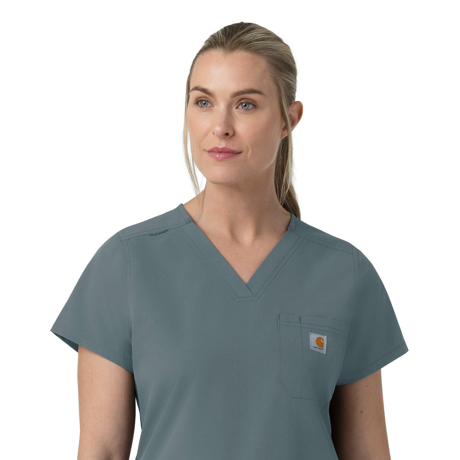 Rugged Flex FLD Women's V-Neck Scrub Top Rolling Thunder back detail
