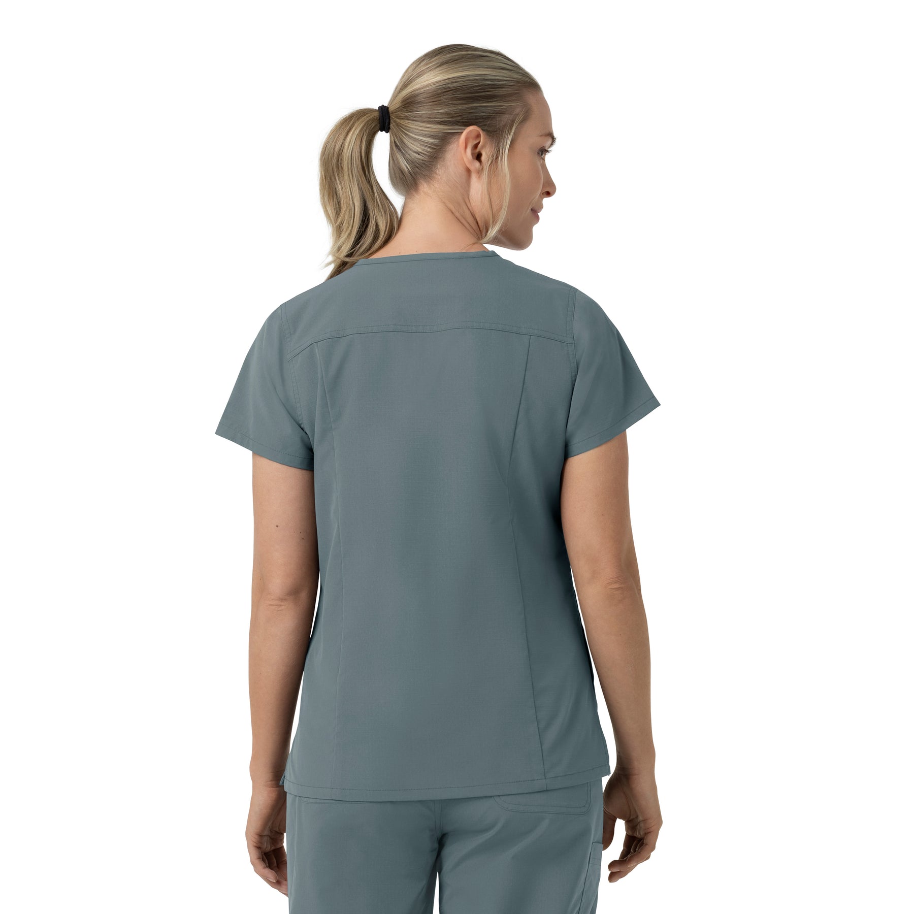 Rugged Flex FLD Women's V-Neck Scrub Top Rolling Thunder back view