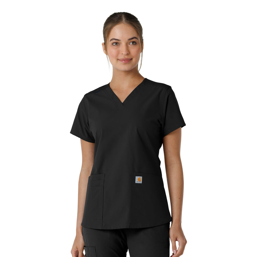Force Essentials Women's V-Neck Knit Panel Scrub Top Black