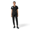 Force Essentials Women's V-Neck Knit Panel Scrub Top Black full scrub set
