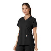 Force Essentials Women's V-Neck Knit Panel Scrub Top Black side view