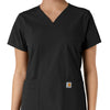 Force Essentials Women's V-Neck Knit Panel Scrub Top Black front detail