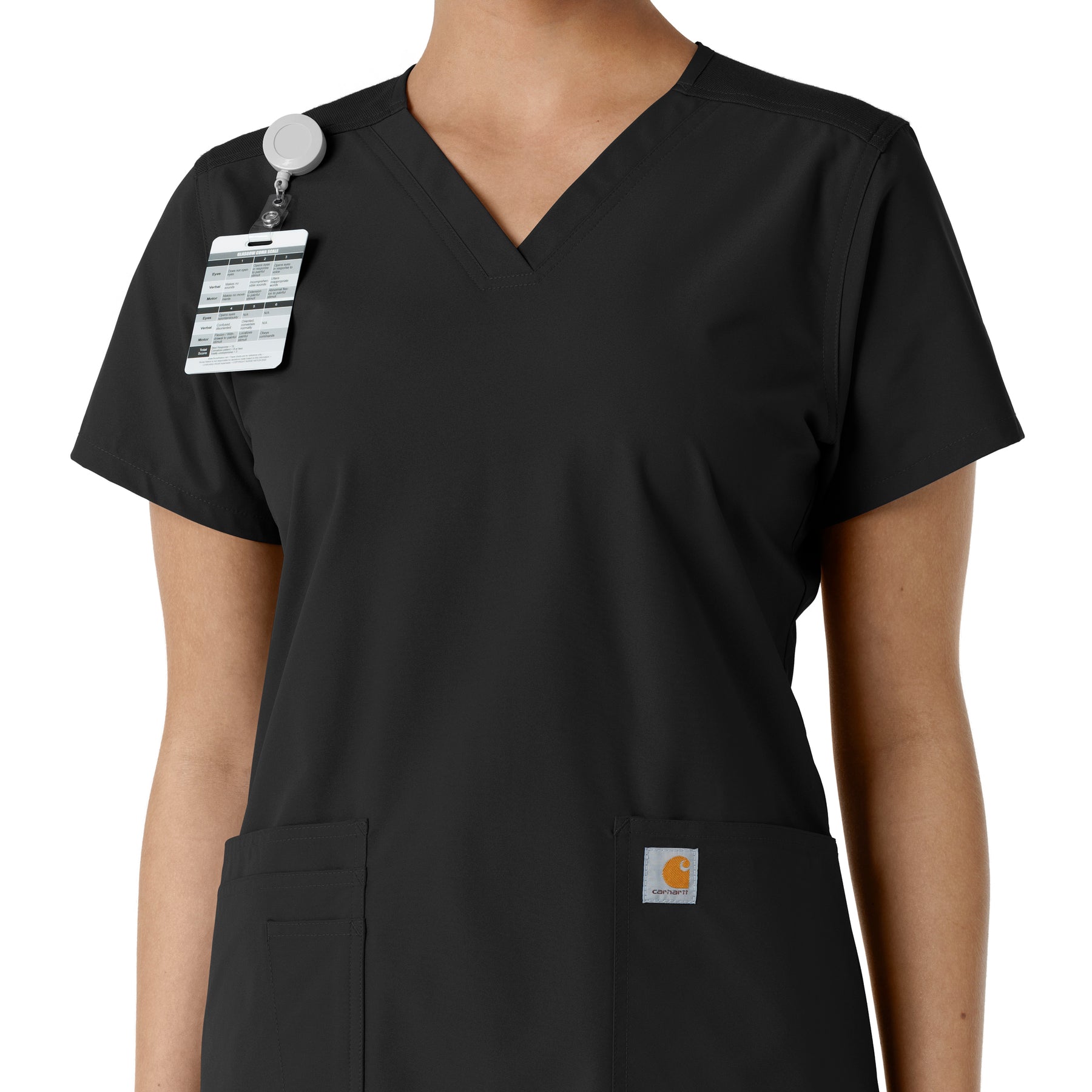 Force Essentials Women's V-Neck Knit Panel Scrub Top Black side detail 1