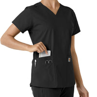 Force Essentials Women's V-Neck Knit Panel Scrub Top Black side detail 2