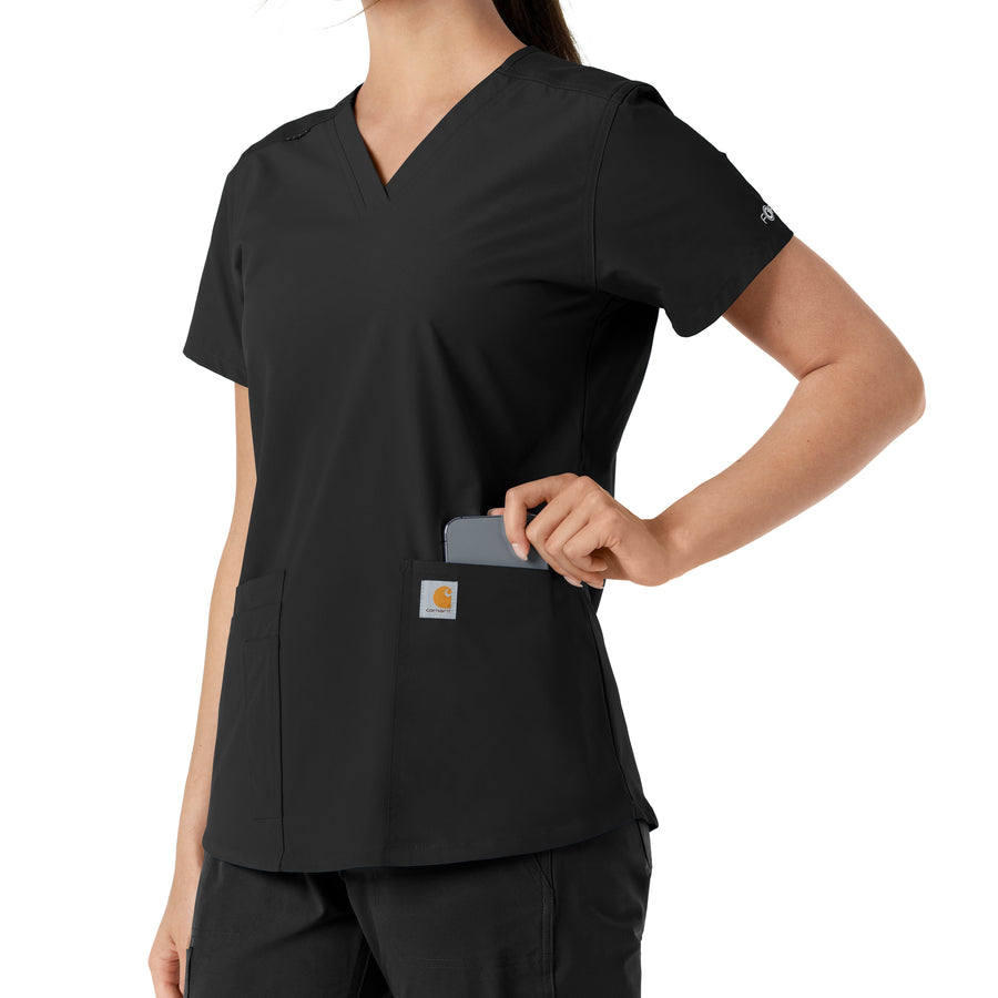 Force Essentials Women's V-Neck Knit Panel Scrub Top Black back detail