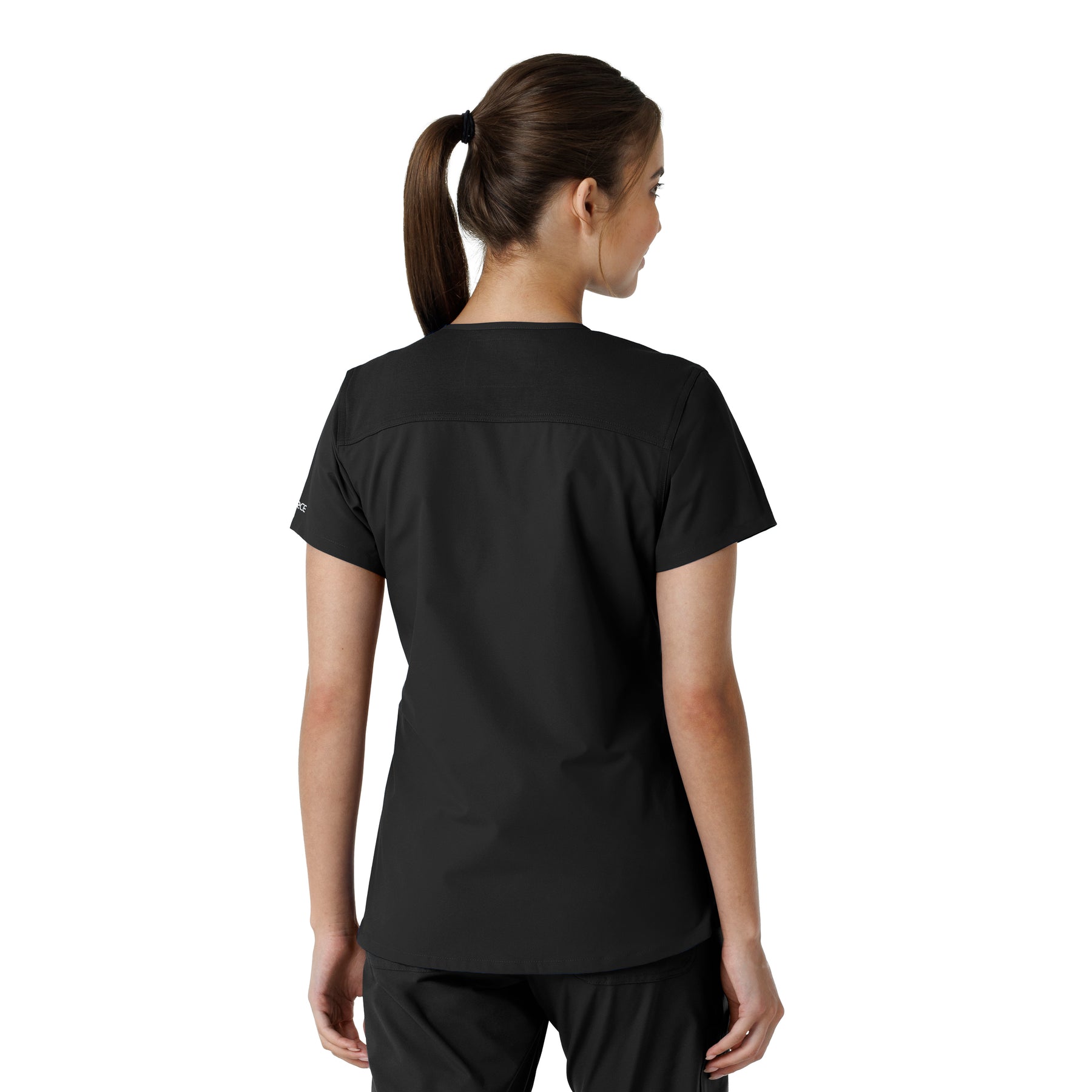 Force Essentials Women's V-Neck Knit Panel Scrub Top Black back view