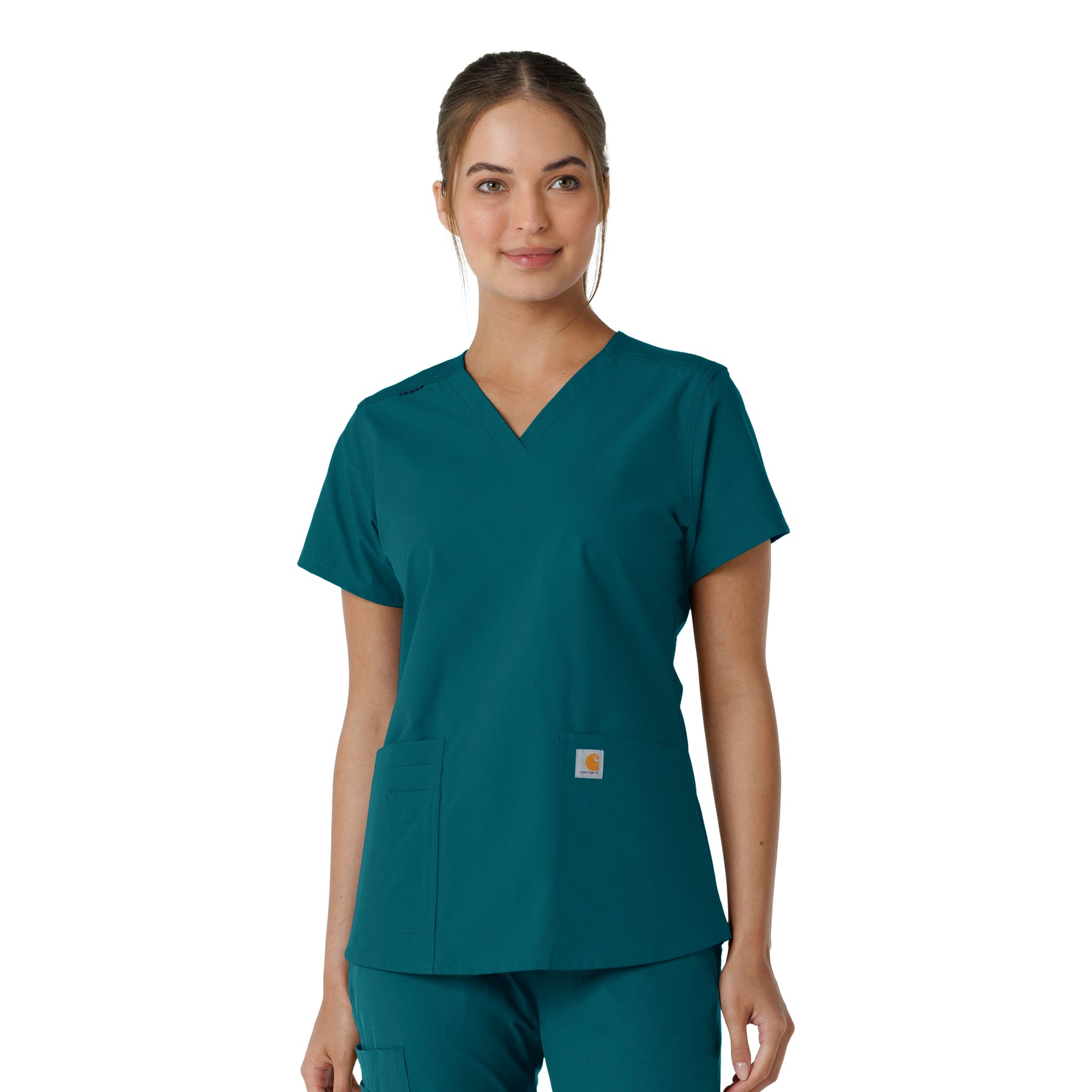Force Essentials Women's V-Neck Knit Panel Scrub Top Caribbean