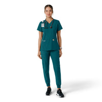 Force Essentials Women's V-Neck Knit Panel Scrub Top Caribbean full scrub set
