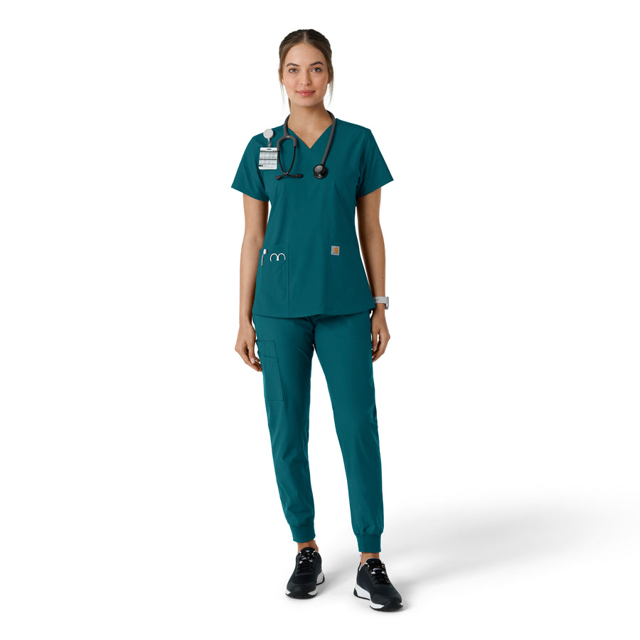 Force Essentials Women's V-Neck Knit Panel Scrub Top Caribbean full scrub set