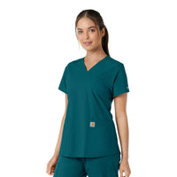 Force Essentials Women's V-Neck Knit Panel Scrub Top Caribbean side view