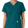 Force Essentials Women's V-Neck Knit Panel Scrub Top Caribbean front detail