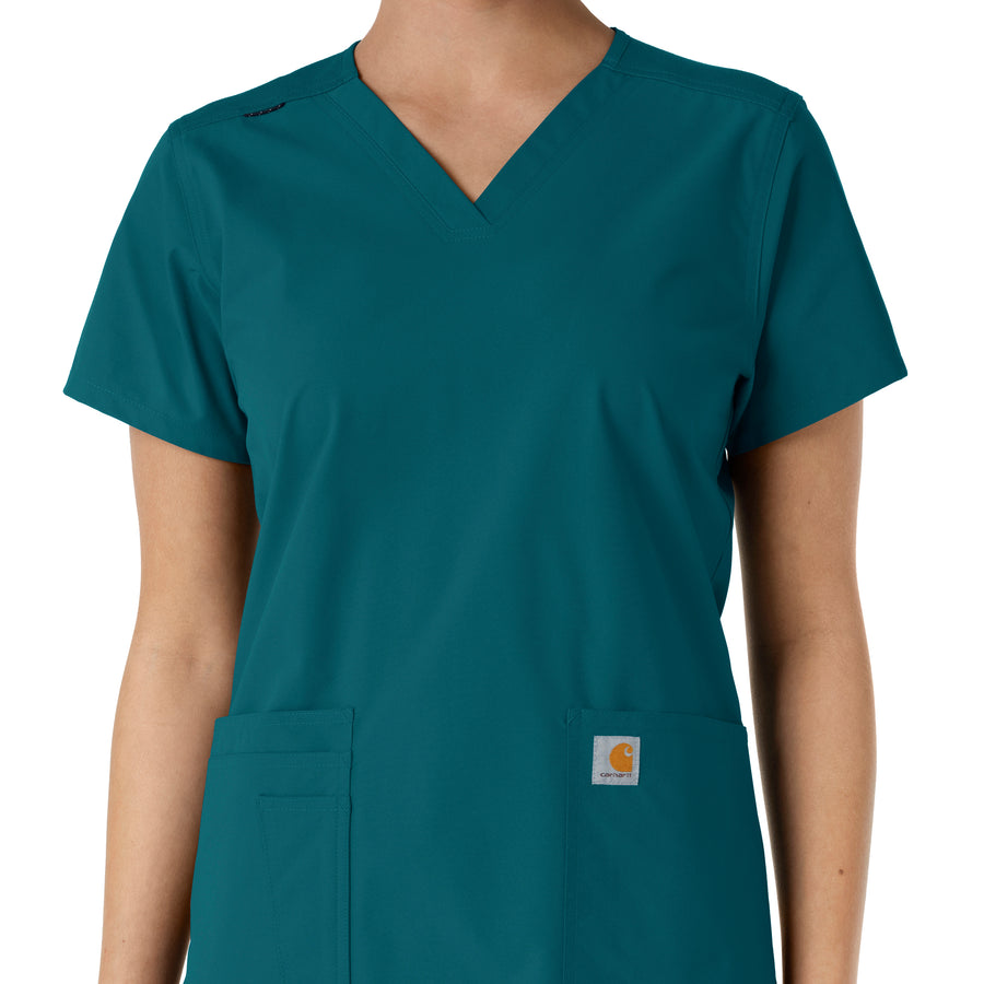 Force Essentials Women's V-Neck Knit Panel Scrub Top Caribbean front detail