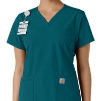 Force Essentials Women's V-Neck Knit Panel Scrub Top Caribbean side detail 1