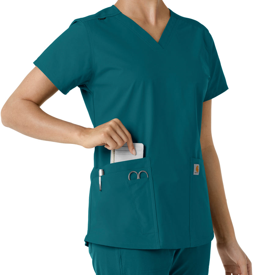 Force Essentials Women's V-Neck Knit Panel Scrub Top Caribbean side detail 2