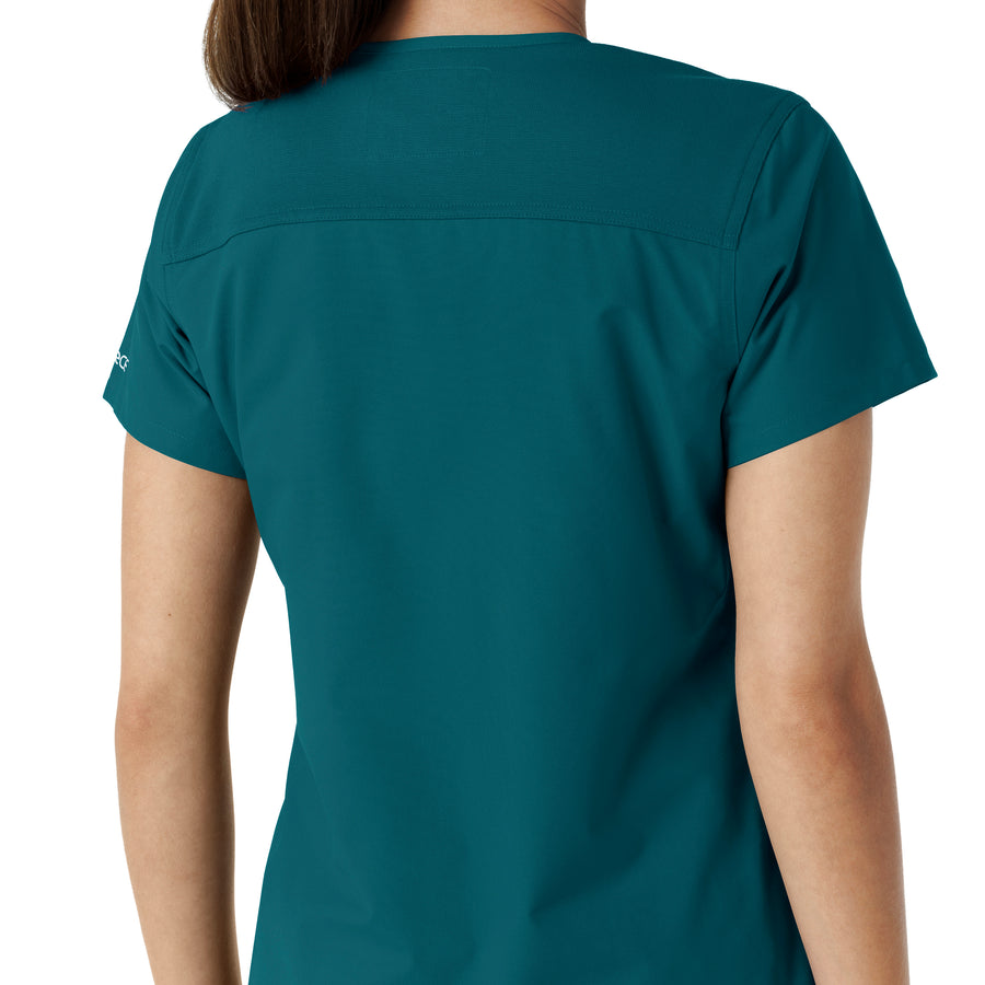 Force Essentials Women's V-Neck Knit Panel Scrub Top Caribbean hemline detail