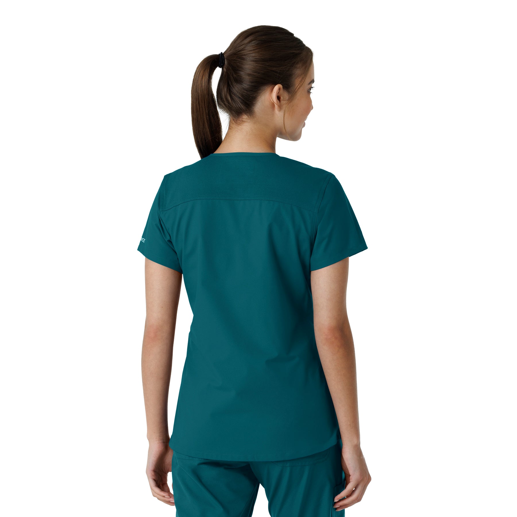 Force Essentials Women's V-Neck Knit Panel Scrub Top Caribbean back view