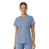 Force Essentials Women's V-Neck Knit Panel Scrub Top Ceil Blue