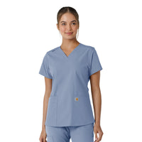Force Essentials Women's V-Neck Knit Panel Scrub Top Ceil Blue