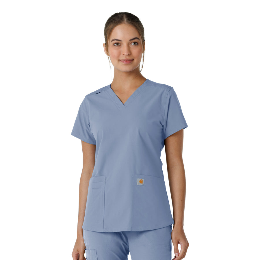 Force Essentials Women's V-Neck Knit Panel Scrub Top Ceil Blue