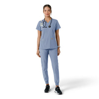 Force Essentials Women's V-Neck Knit Panel Scrub Top Ceil Blue full scrub set